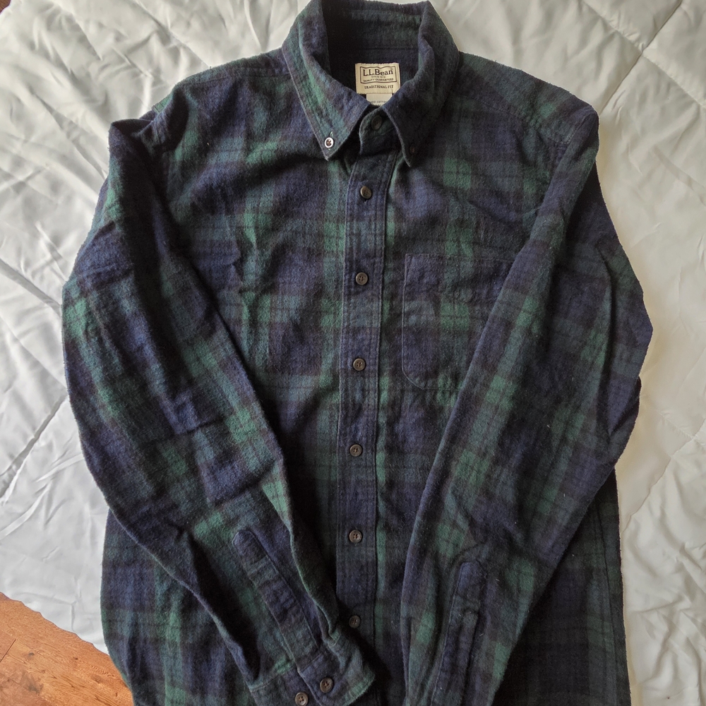 L.L. Bean Men's Navy and Forest Plaid Shirt